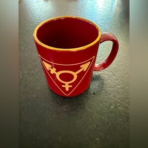 Maroon Coffee Mug with Gold Transgender Equality Symbol Gold Rim & Handle Accent
